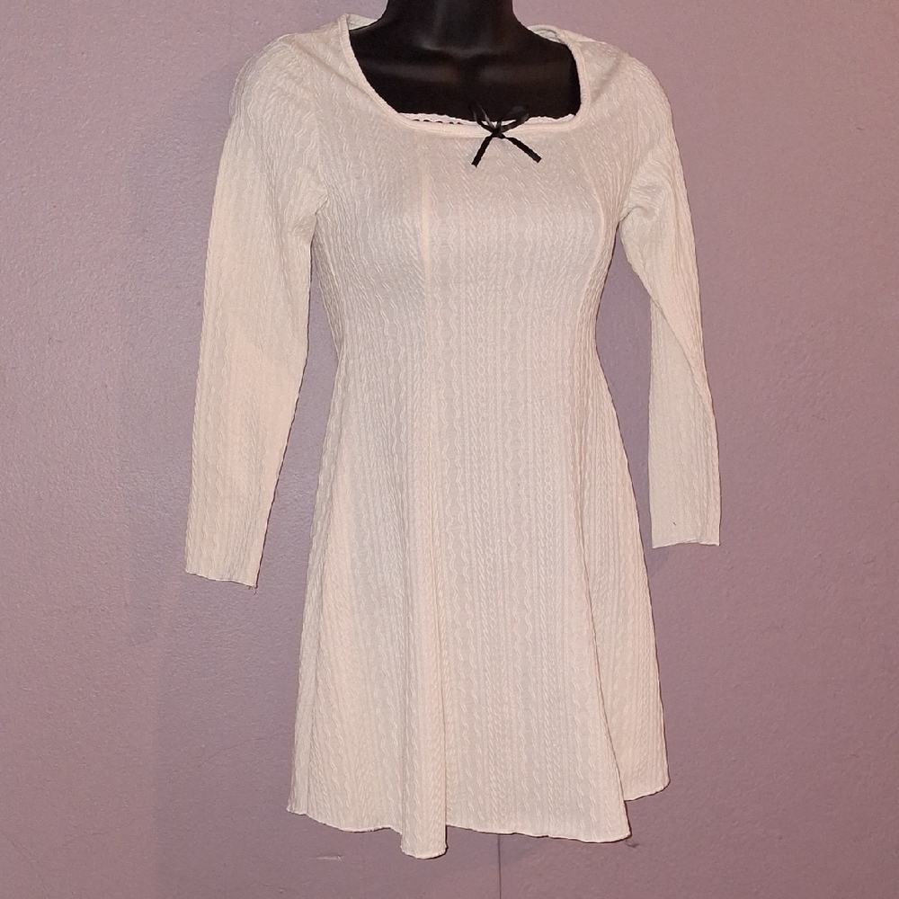SHEIN White Ribbed Tie Front Mini Dress